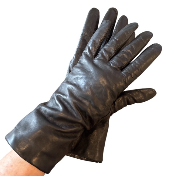 Genuine Black Leather Cashmere Lining Gloves Size 8 - Picture 2 of 7